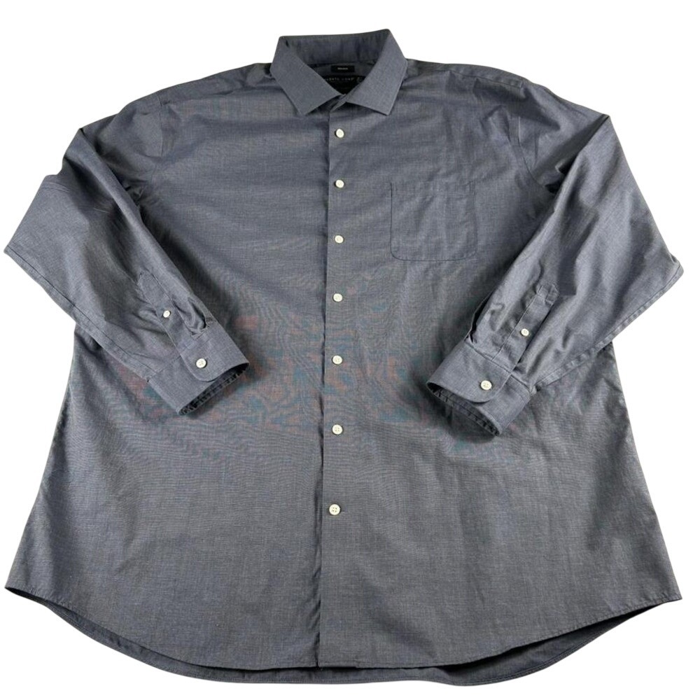 Pronto Uomo Dress Shirt Mens 18.5 36 37 Tall Blue Gray Non Iron Cotton Lg Sleeve
